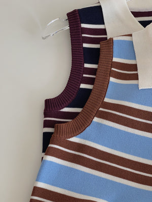 Marilyn Contrast Knit Top / 撞色条纹翻领针织背心