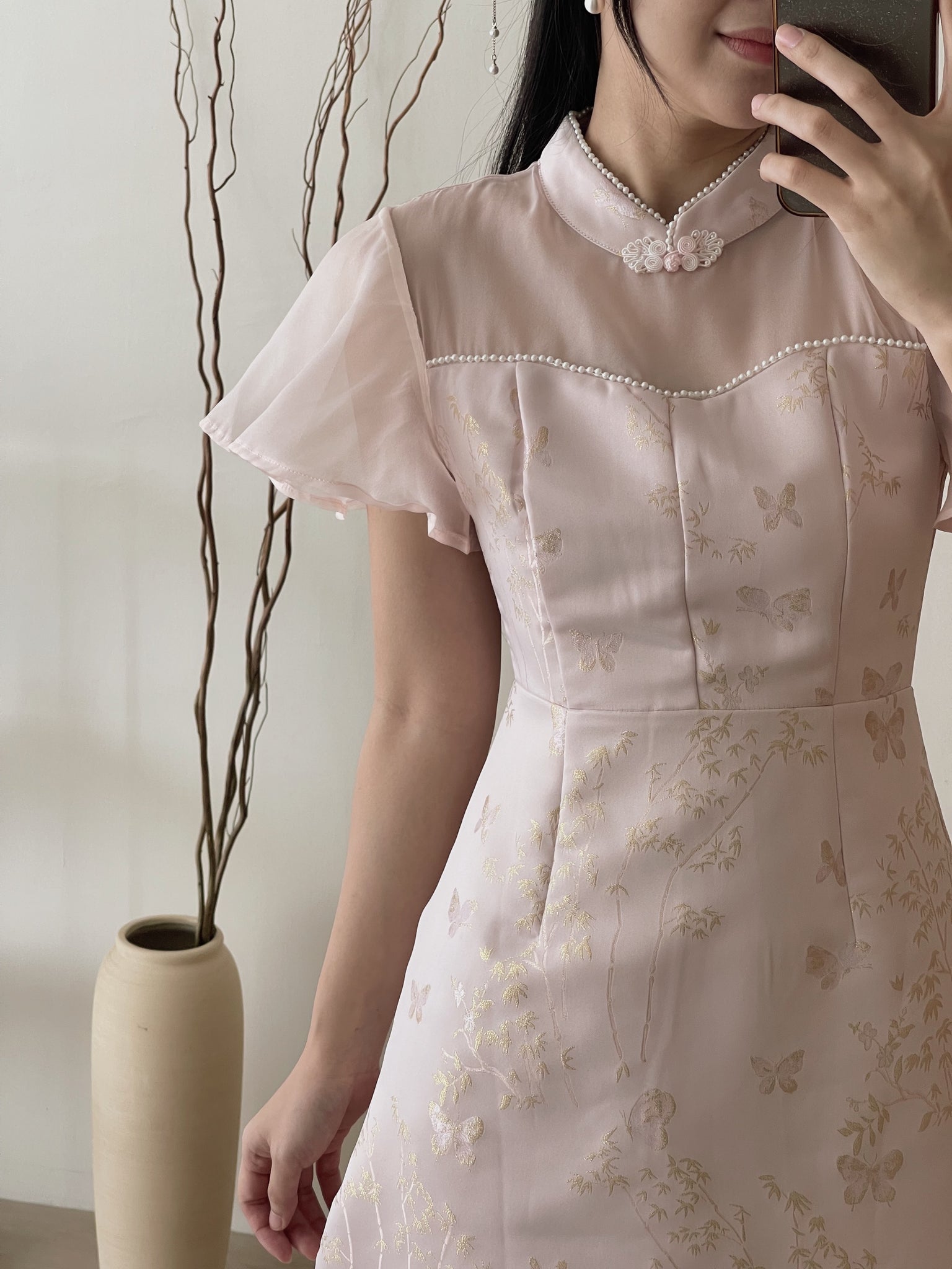 Butterfly Flutter Qipao Dress / 锦蝶花语-金线提花改良旗袍