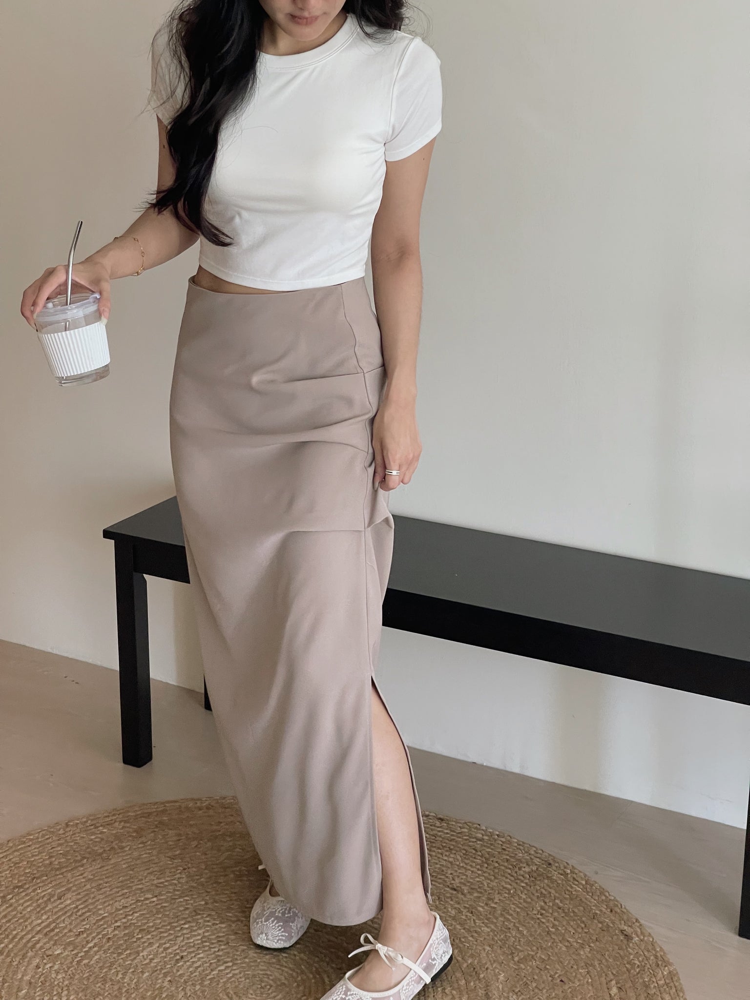 Mannette Extra Long Skirt / 加长版甜酷褶皱修身半裙