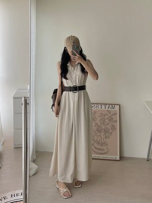 Vintage Belt Maxi Dress / 复古腰带棉麻衬衫长裙
