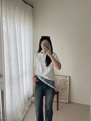 Lace Tie Plain Tee / 蕾丝带简约T恤
