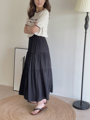 Tiered Flare Maxi Skirt / 飘逸拼接半身长裙
