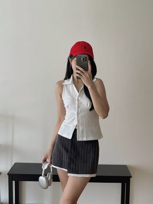 Asymmetrical Stripes Skort / 学院风竖条纹裤裙