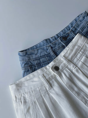 Lace Edge Denim Shorts / 牛仔拼接蕾丝短裤