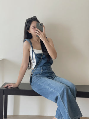 Tie Strap Denim Dungaree / 牛仔系肩带复古背带裤