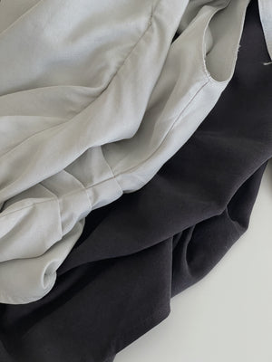 Wide Shoulder Ribbon Top / 宽领单肩系带不规则小衫