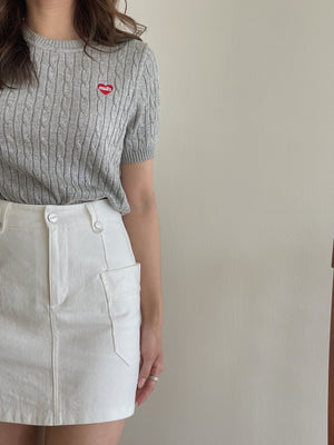 Lovey Cable Knit Tshirt / 爱心刺绣麻花T恤