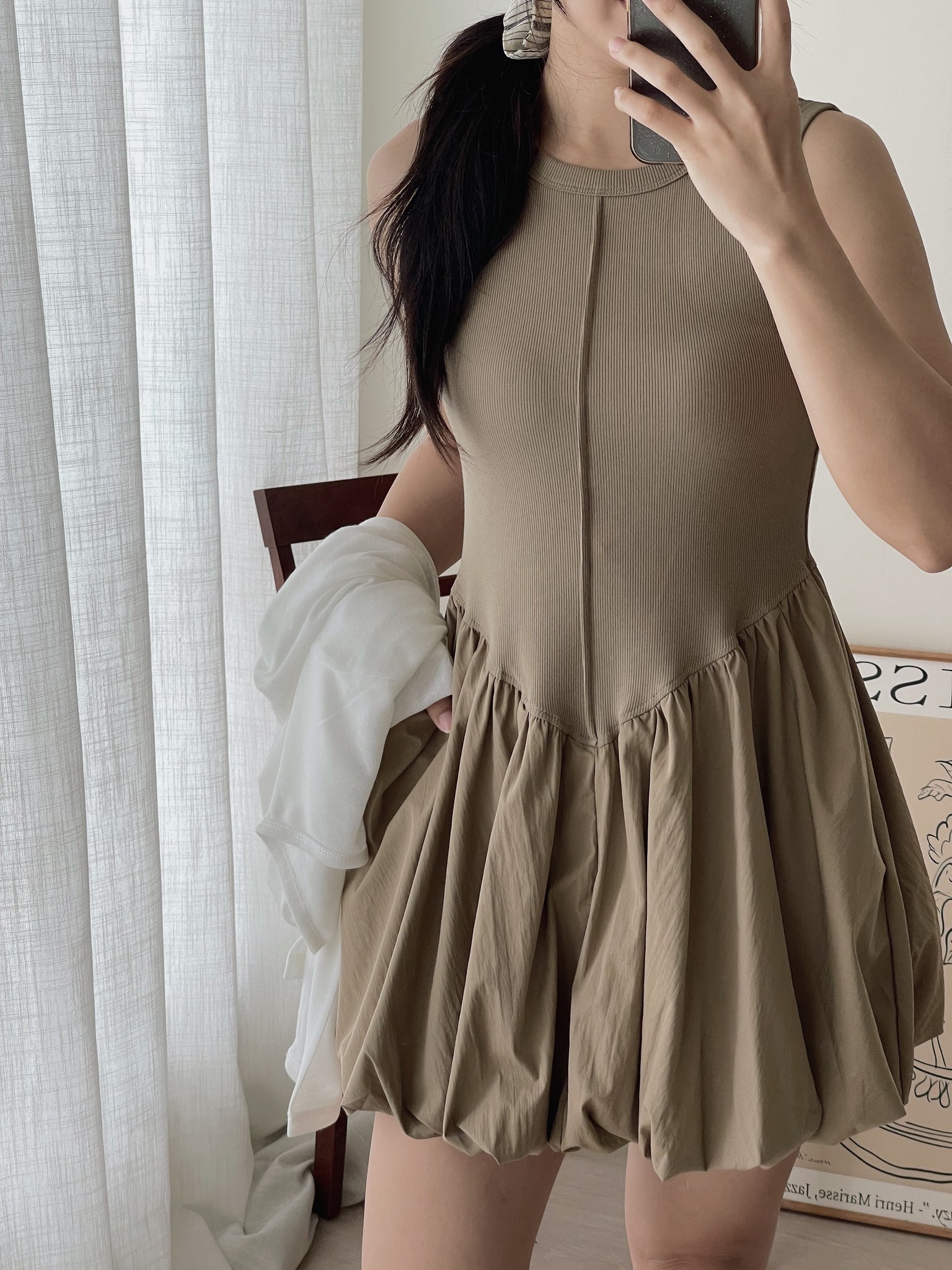 Puff Hem Babydoll Dress / 背心拼接花苞连身裙
