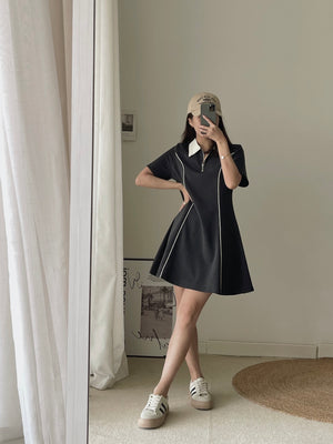 Casual Collar Polo Dress / 学院风线条Polo裙