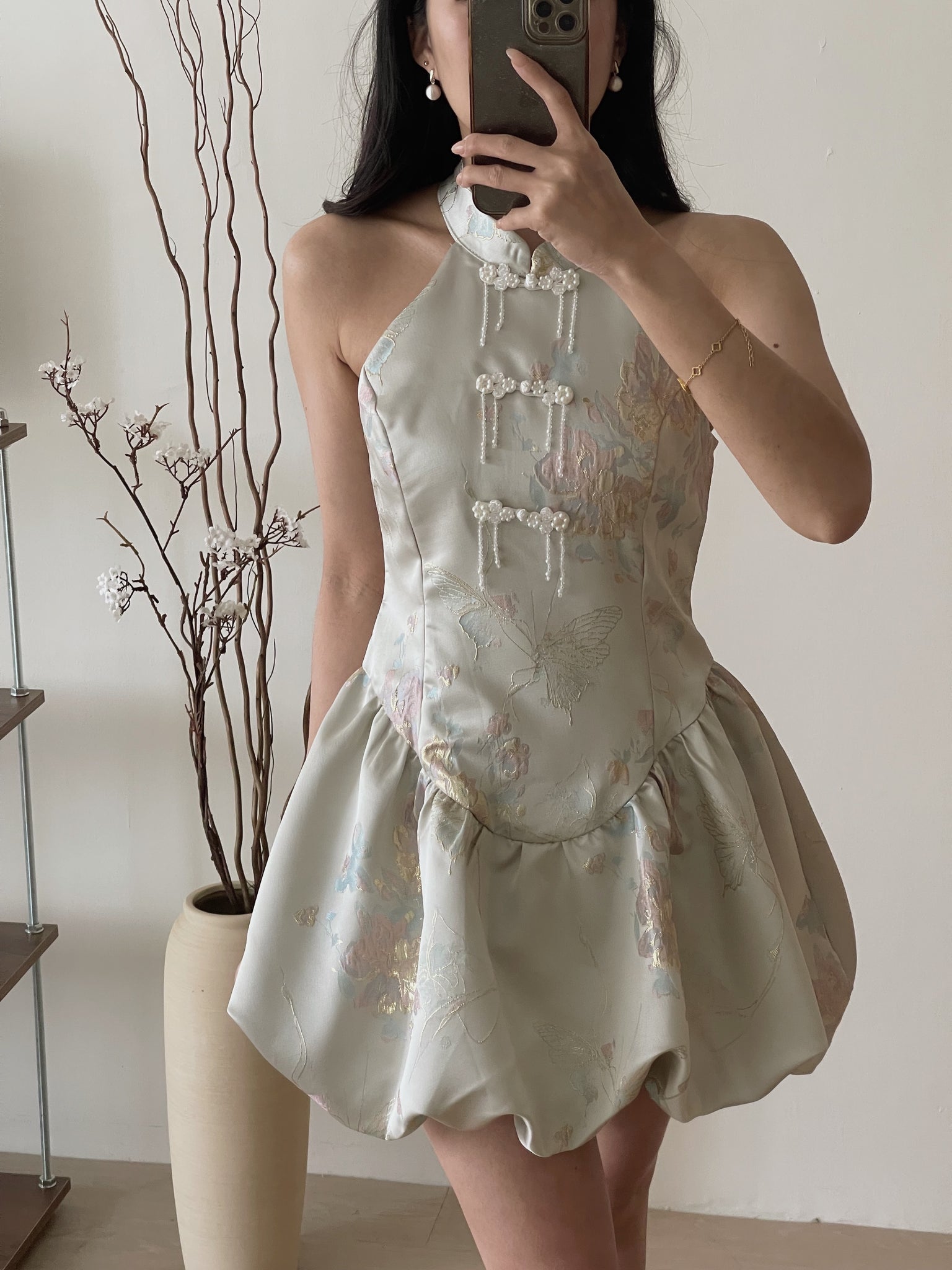 Petal Silhouette Charm Jumpsuit Dress / 【花影娇姿】挂脖花苞连体裙