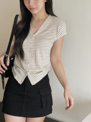 Button Knit Half Sleeve Tee / 排扣针织半袖T恤