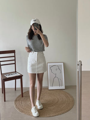 Lovey Cable Knit Tshirt / 爱心刺绣麻花T恤