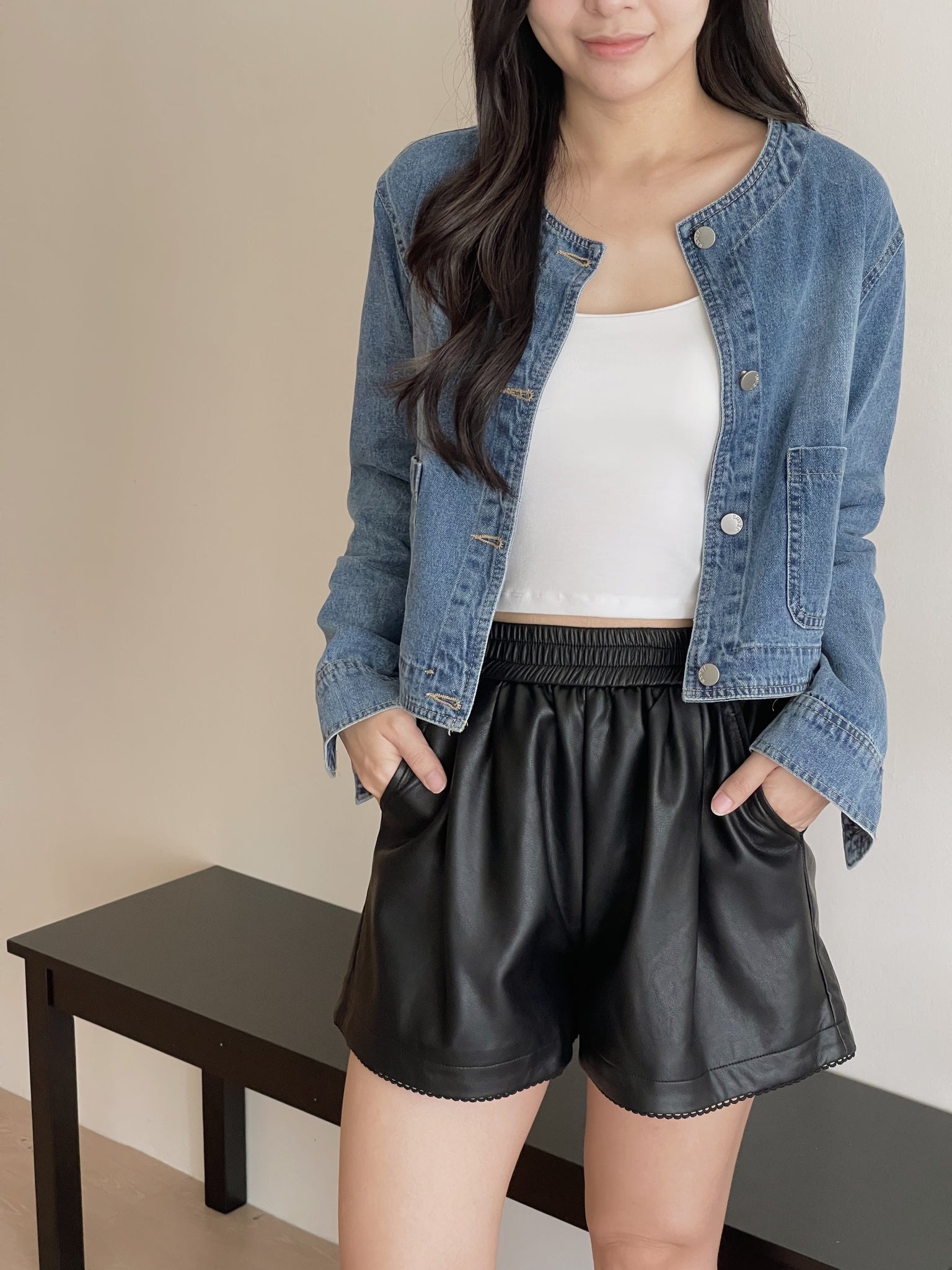 Reve Denim Outer / 复古韩版圆领牛仔外套