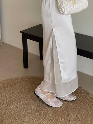 Satin Mesh Layers Skirt / 欧根纱缎面双层半身裙