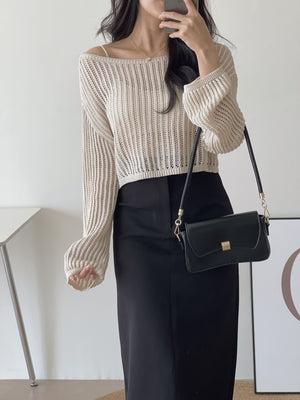 Hollow Wide Shoulder Top / 镂空落肩长袖衫