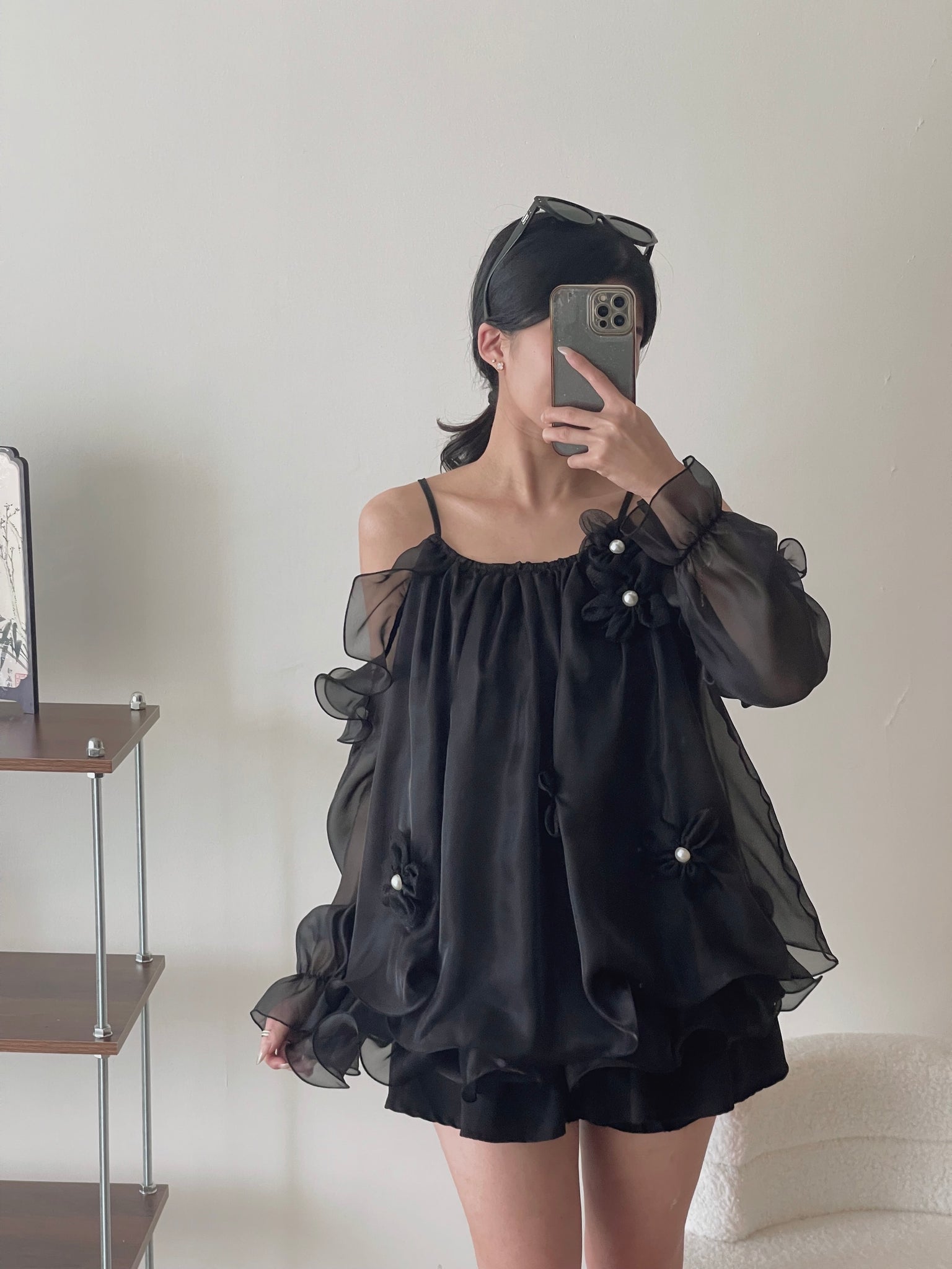 Glowing Tulle Puff Top / 流光纱蓬蓬露肩上衣