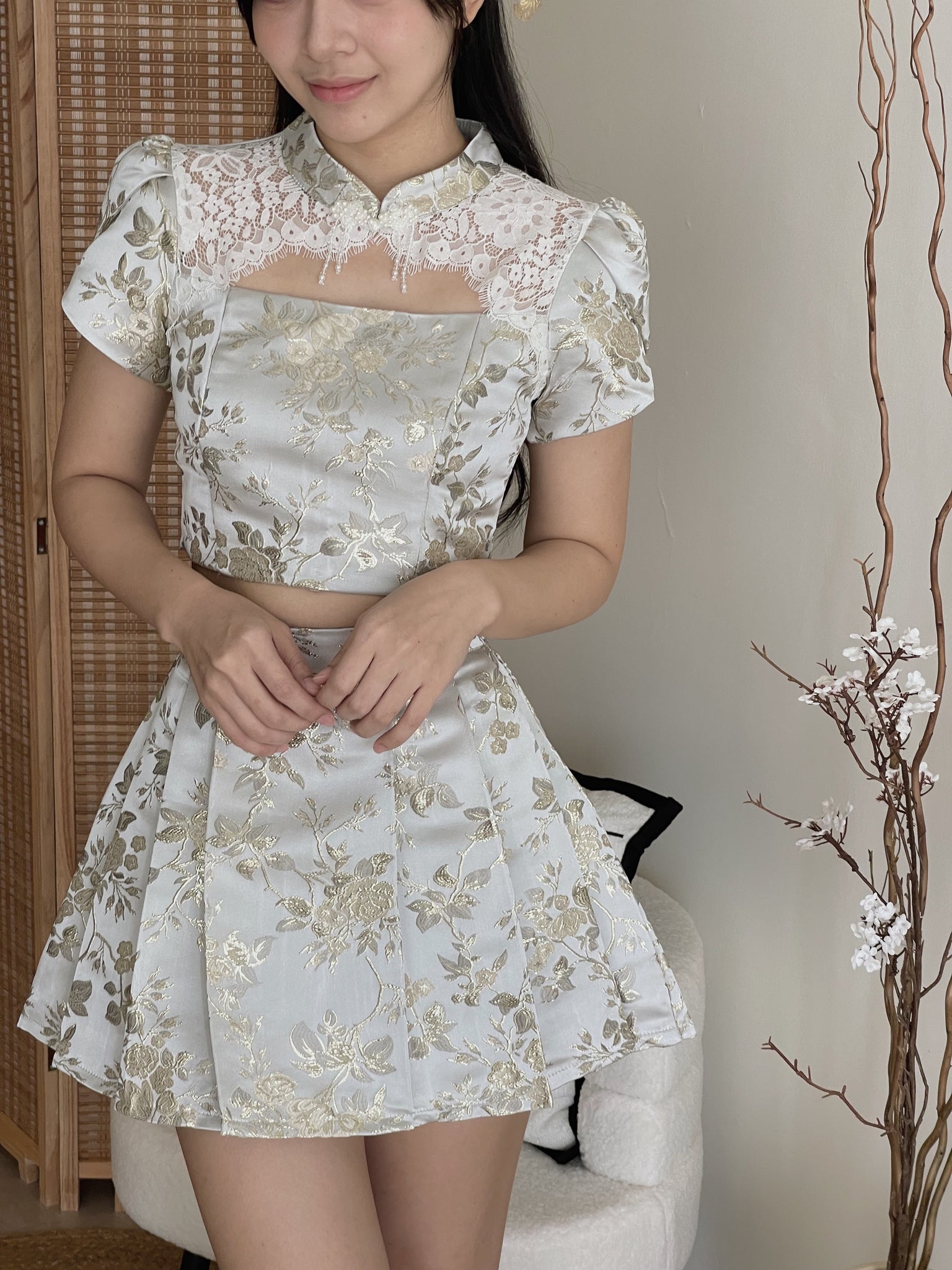 Brocade Spliced Lace Set / 【绣蕊锦裳】拼接蕾丝百褶裙套装