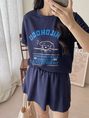 Puppy Cartoon Skort Set / 太空棉小狗卡通裤裙套装