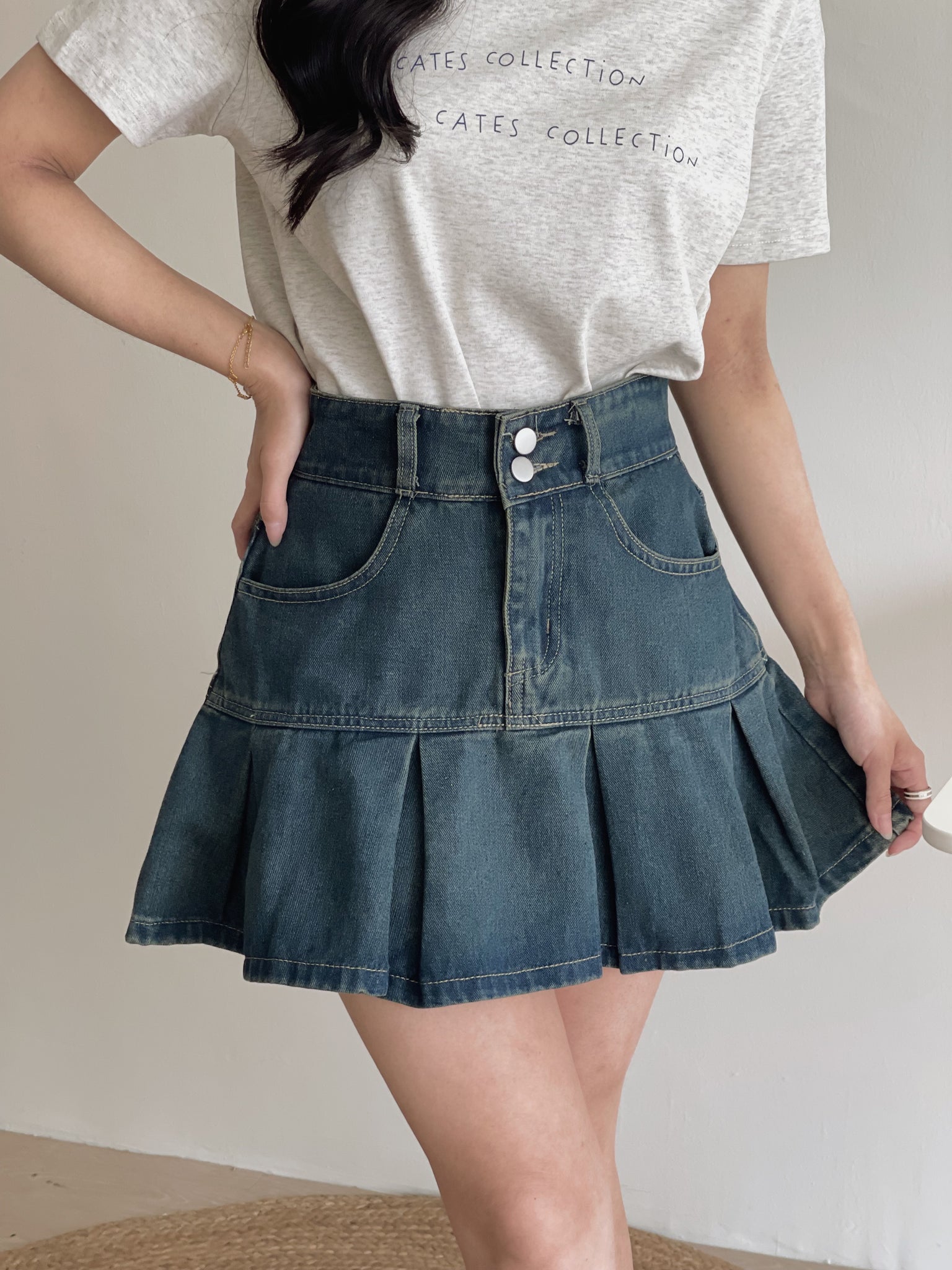 Denim Pleated Skirt / 牛仔百褶短裙