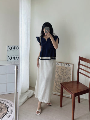 Ethnic Trim Pleated Top / 民族风边条压褶小衫