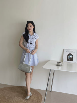 Prep Breeze Collar Dress / 刺绣学院风绑带连衣裙