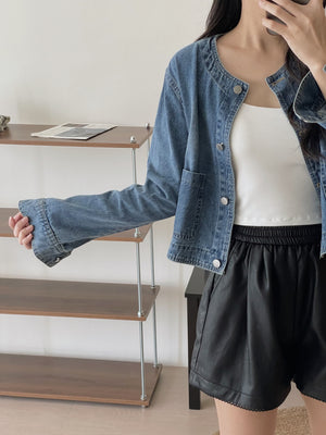 Reve Denim Outer / 复古韩版圆领牛仔外套