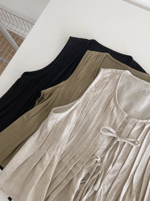 Ribbon Pleated Top / 麻料百褶蝴蝶结上衣