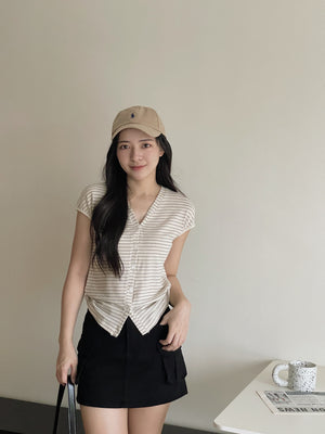 Button Knit Half Sleeve Tee / 排扣针织半袖T恤