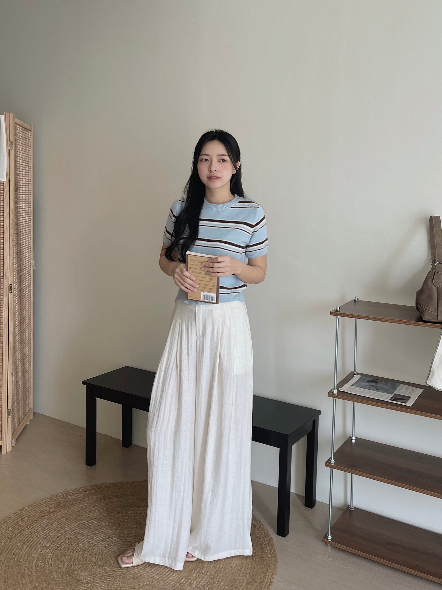 Korean Knit Round Tee / 横条撞色圆领毛衣T恤