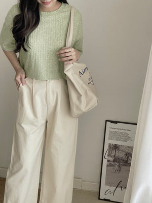 Soft Figured Crop Tee / 软料钩花圆领T