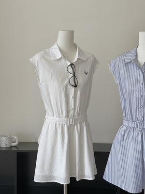 Prep Breeze Collar Dress / 刺绣学院风绑带连衣裙