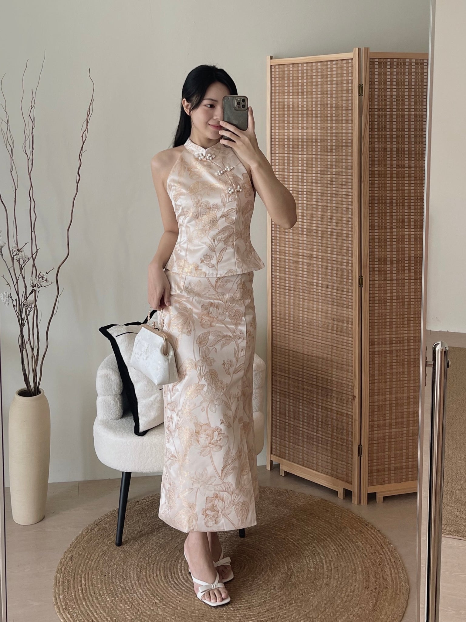 Oriental Bloom Midi Skirt Set / 【香绫花语】金丝古典气质中长裙套装