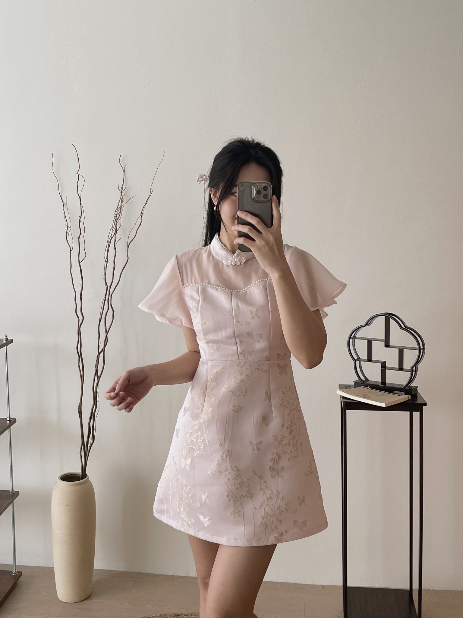 Butterfly Flutter Qipao Dress / 锦蝶花语-金线提花改良旗袍