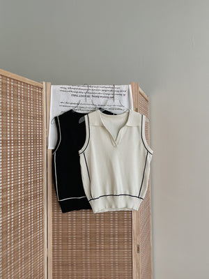Vneck Sleeveless Knit Top / 显瘦尖领针织无袖上衣