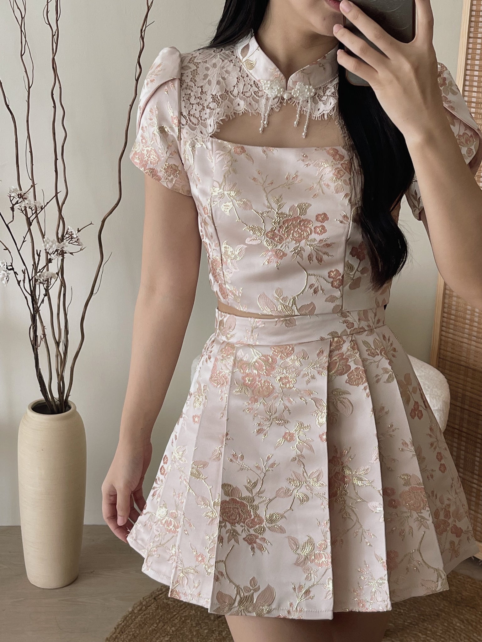 Brocade Spliced Lace Set / 【绣蕊锦裳】拼接蕾丝百褶裙套装