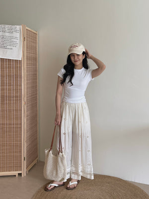 Eyelet Hollow Trousers / 钩花镂空休闲长裤