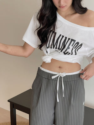 Letters Drop Shoulder Tee / 字母宽领落肩T恤
