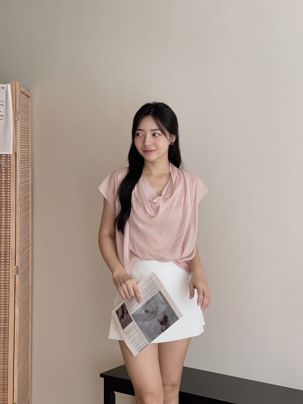 Chiffon Draped Neckline Blouse / 气质雪纺荡领小衫