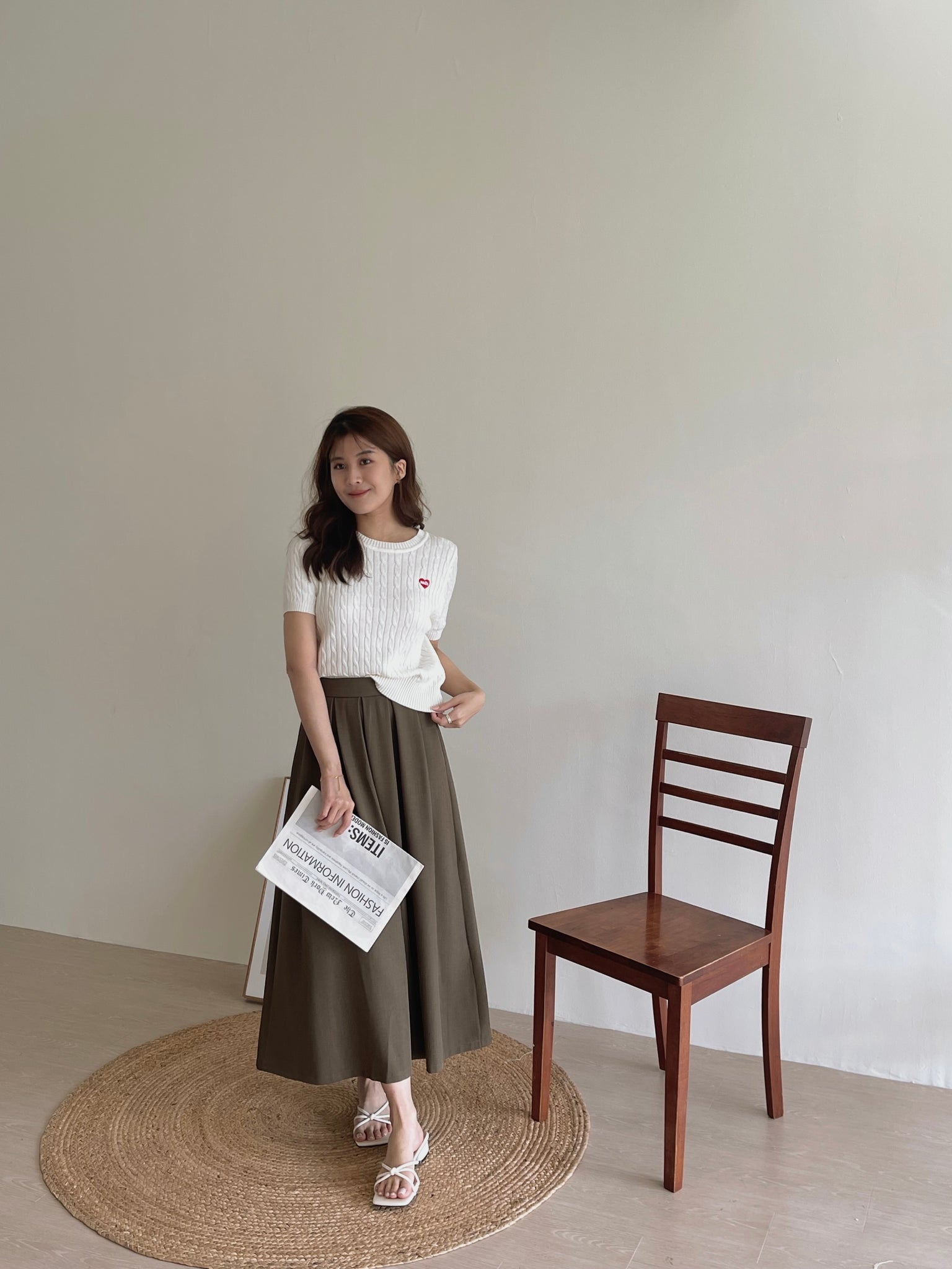Lovey Cable Knit Tshirt / 爱心刺绣麻花T恤