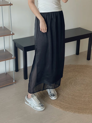 Satin Mesh Layers Skirt / 欧根纱缎面双层半身裙