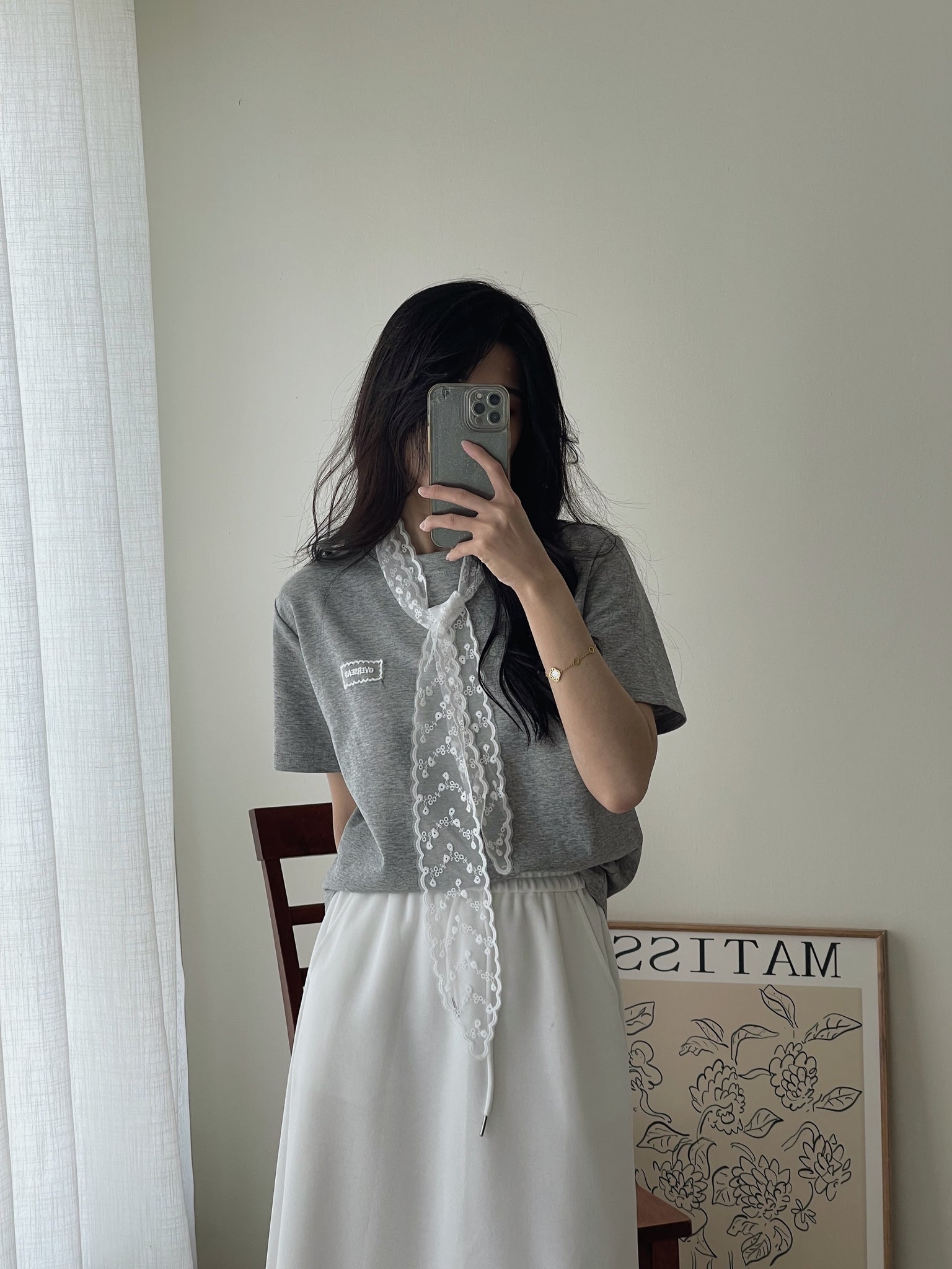 Lace Tie Plain Tee / 蕾丝带简约T恤