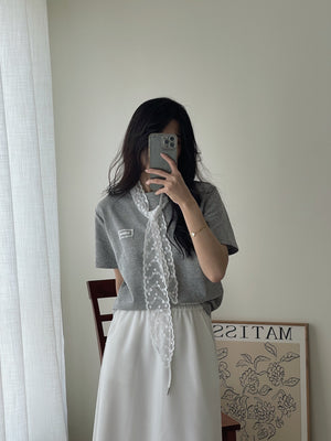 Lace Tie Plain Tee / 蕾丝带简约T恤