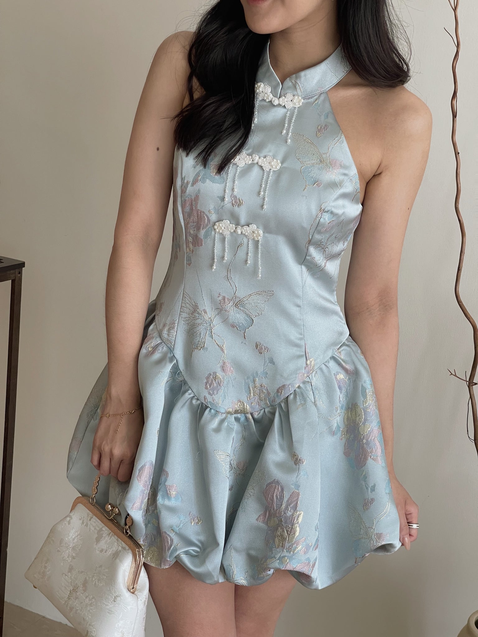 Petal Silhouette Charm Jumpsuit Dress / 【花影娇姿】挂脖花苞连体裙