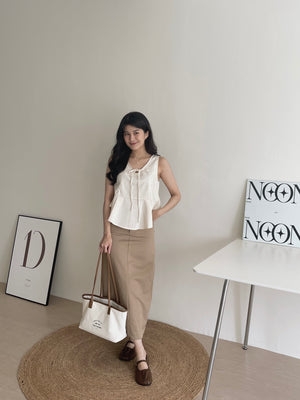 Vneck Front Tie Top / 茶歇V领宽摆上衣