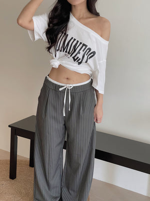 Letters Drop Shoulder Tee / 字母宽领落肩T恤