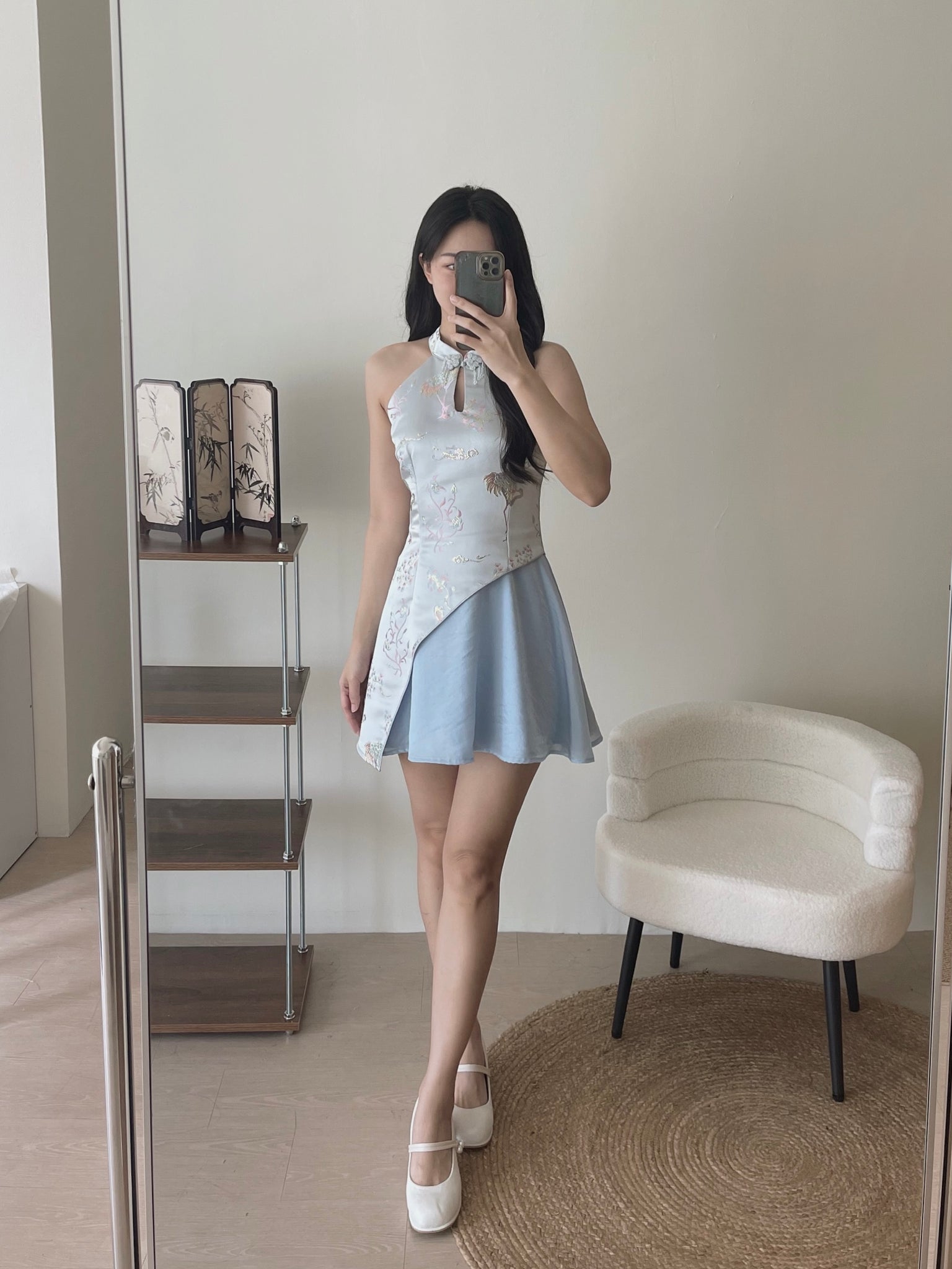 Dreamy Blossom Cheongsam Dress / 绮梦花锦挂脖拼接旗袍裙