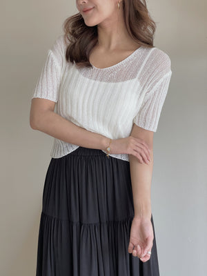 Hollow Rib Knit Top / 尖领镂空针织上衣