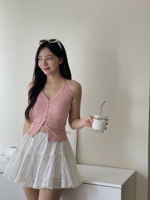 Button Halterneck Padded Top / 纯欲挂脖胸垫背心