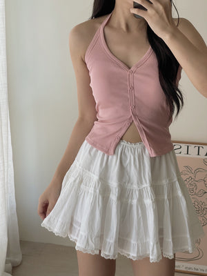 Button Halterneck Padded Top / 纯欲挂脖胸垫背心
