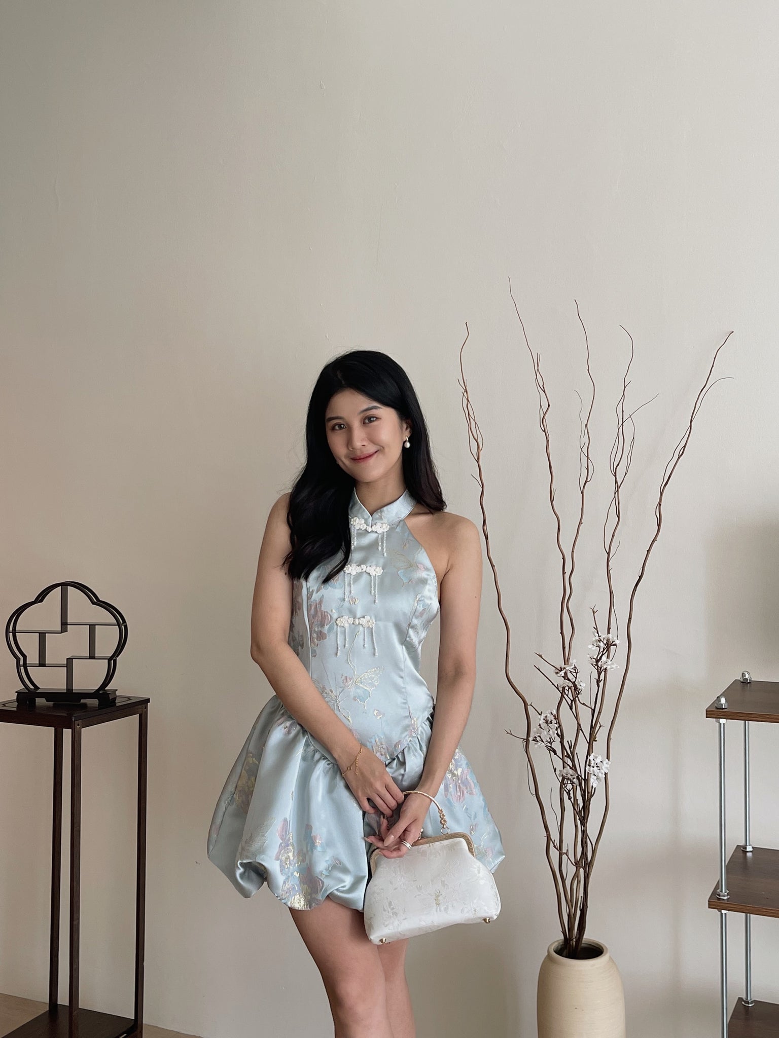 Petal Silhouette Charm Jumpsuit Dress / 【花影娇姿】挂脖花苞连体裙